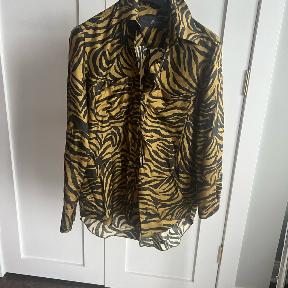 Ginger & Smart Feline Animal Print Silk Blouse
